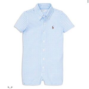 Ralph Lauren Baby Boy Blue Gingham Oxford Short Sleeve Romper size 3 months